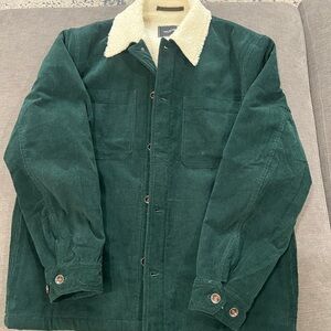 Todd Snyder Dark Green Corduroy Jacket with Cream Sherpa Collar